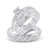 10kt White Gold His Hers Round Diamond Cluster Matching Wedding Set 1/3 Cttw