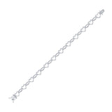 Sterling Silver Womens Round Diamond Heart Outline Link Bracelet 1/6 Cttw