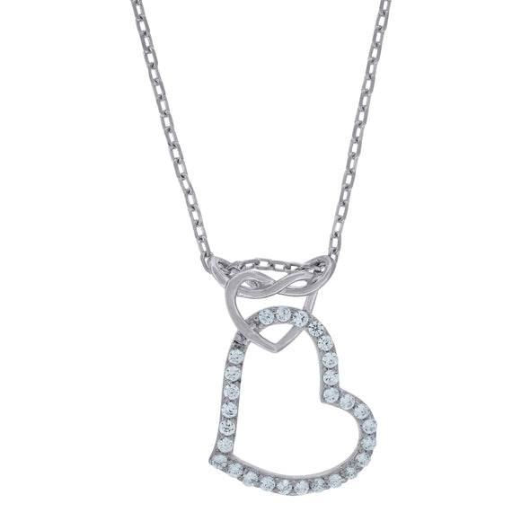 925 Sterling Silver Women Cubic Zirconia Rolo Link Heart Necklace