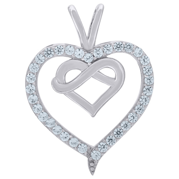 925 Sterling Silver Womens Cubic-Zirconia Heart Charm Pendant