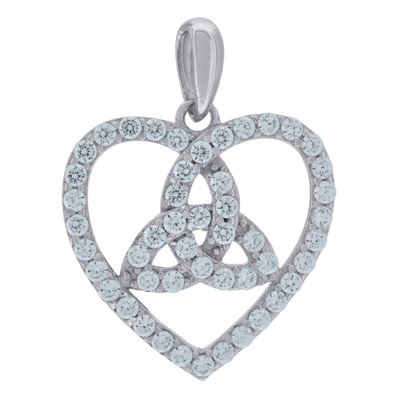 925 Sterling Silver Womens Cubic-Zirconia Trinity Heart Charm Pendant