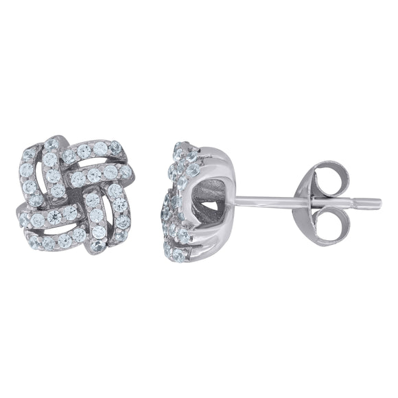 925 Sterling Silver Womens Cubic Zirconia Love Knot Stud Earrings