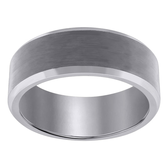 Tungsten Mens Beveled Edges Brushed Comfort-fit Wedding Band 8mm Size-7