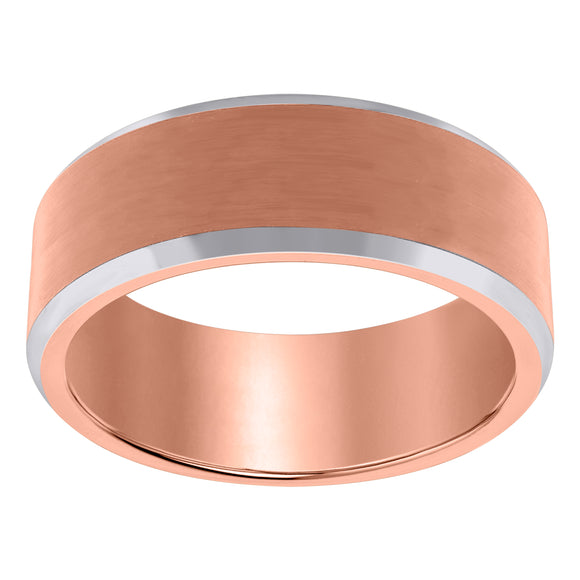 Tungsten Rose Tone Mens Beveled Edges Brushed Comfort-fit Anniversary Band 8mm Size-7