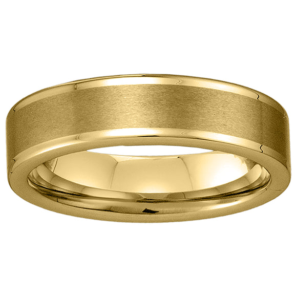 Tungsten Yellow Tone Mens Ridged Edge Brushed Comfort-fit Wedding Band 6mm Size-7
