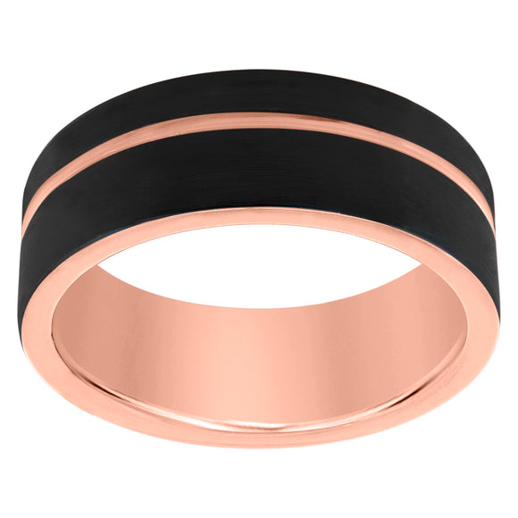 Tungsten Black Rose Tone Mens Beveled Edge Comfort-fit Anniversary Band 8mm Size-7