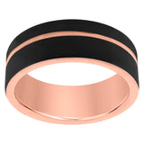 Tungsten Black Rose Tone Mens Beveled Edge Comfort-fit Anniversary Band 8mm Size-7