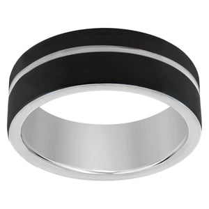 Tungsten Black Mens Beveled Edge Comfort-fit Wedding Band 8mm Size-7