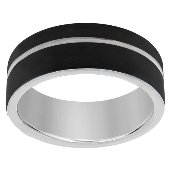 Tungsten Black Mens Beveled Edge Comfort-fit Wedding Band 8mm Size-7