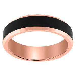 Tungsten Black Rose Tone Mens Beveled Edges Comfort-fit Anniversary Band 6mm Size-7