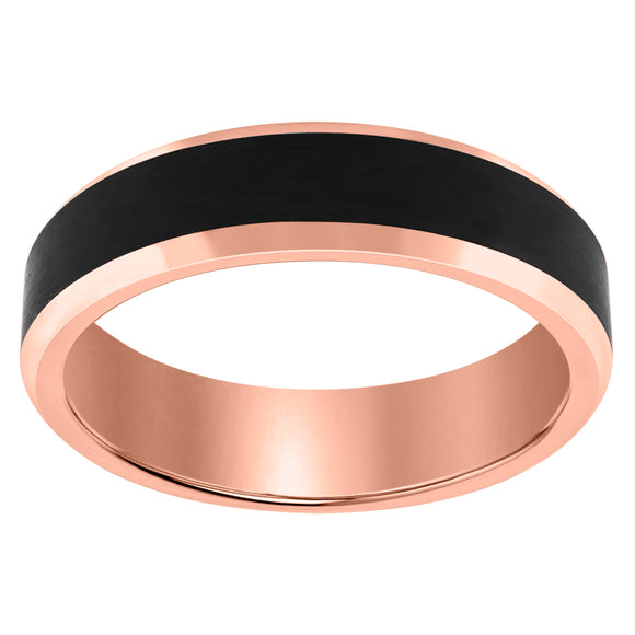 Tungsten Black Rose Tone Mens Beveled Edges Comfort-fit Anniversary Band 6mm Size-7