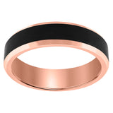 Tungsten Black Rose Tone Mens Beveled Edges Comfort-fit Anniversary Band 6mm Size-11