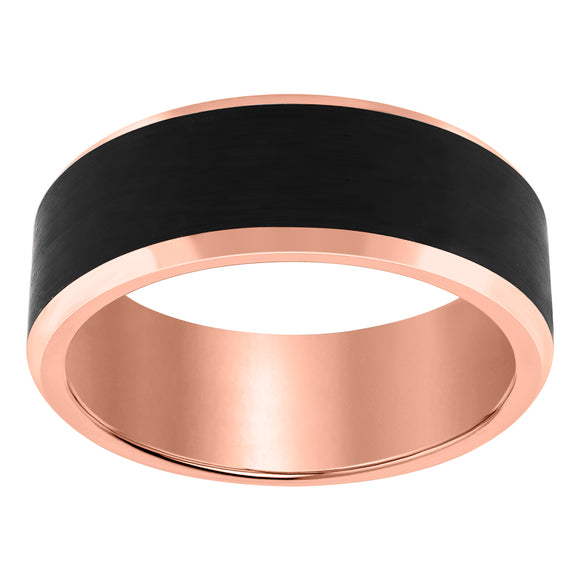 Tungsten Black Rose Tone Mens Beveled Edges Comfort-fit Anniversary Band 8mm Size-7