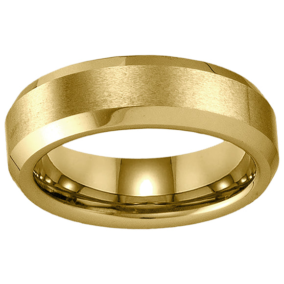 Tungsten Yellow Tone Mens Ridged Edge Brushed Comfort-fit Anniversary Band 6mm Size-7