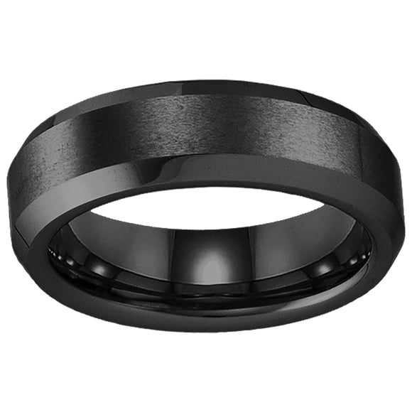 Tungsten Black Mens Beveled Edge Brushed Comfort-fit Wedding Band 6mm Size-7