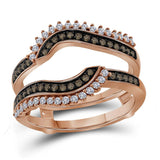 14kt Rose Gold Womens Round Brown Diamond Wrap Ring Guard Enhancer 3/8 Cttw