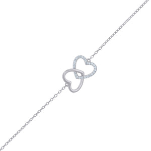 925 Sterling Silver Women Cubic Zirconia Rolo Link Heart Bracelet