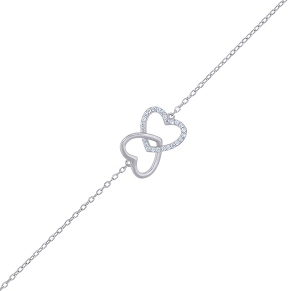 925 Sterling Silver Women Cubic Zirconia Rolo Link Heart Bracelet