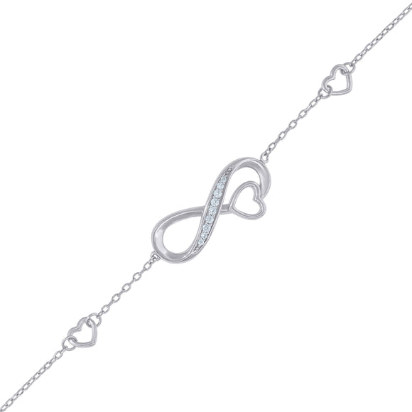 925 Sterling Silver Women Cubic Zirconia Rolo Link Infinity Heart Bracelet