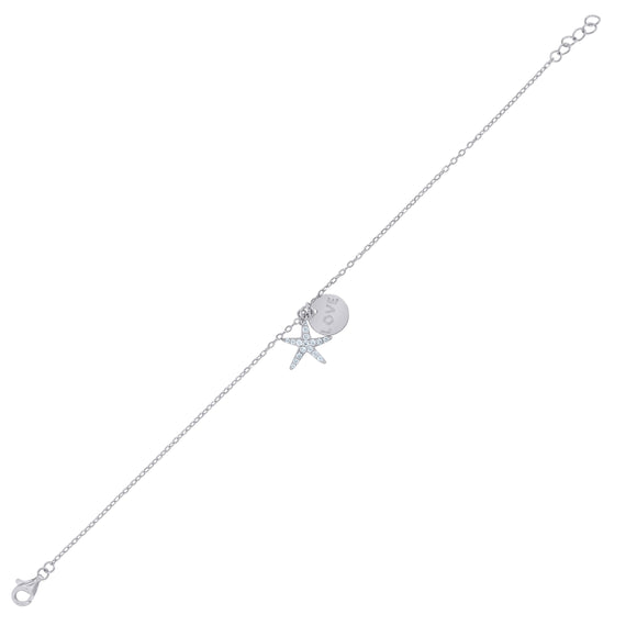925 Sterling Silver Women Cubic Zirconia Rolo Link Star Love Bracelet