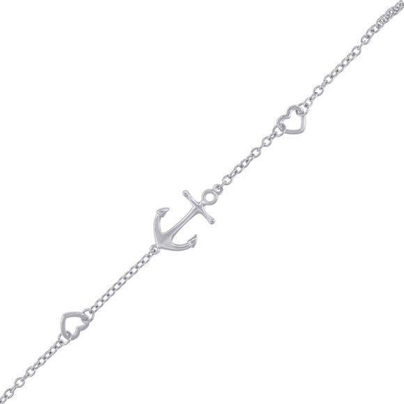 925 Sterling Silver Women Rolo Link Anchor Heart Bracelet