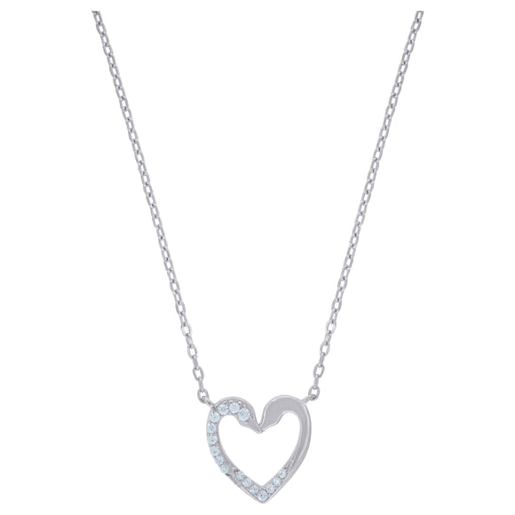 925 Sterling Silver Women Cubic Zirconia Rolo Link Hearts Necklace