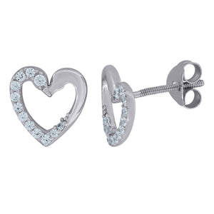 925 Sterling Silver Womens Cubic Zirconia Heart Stud Earrings