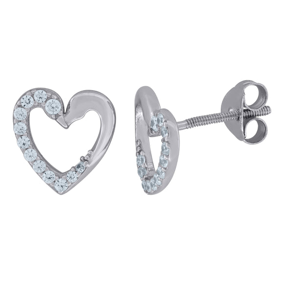 925 Sterling Silver Womens Cubic Zirconia Heart Stud Earrings