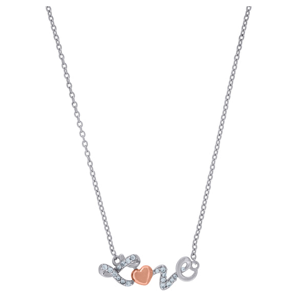 925 Sterling Silver Women Cubic Zirconia Rolo Link Love Necklace