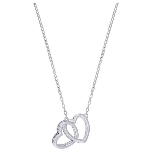 925 Sterling Silver Women Cubic Zirconia Rolo Link Hearts Necklace