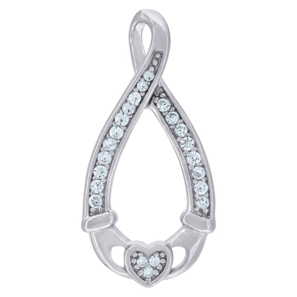925 Sterling Silver Womens Cubic-Zirconia Infinity Claddagh Charm Pendant