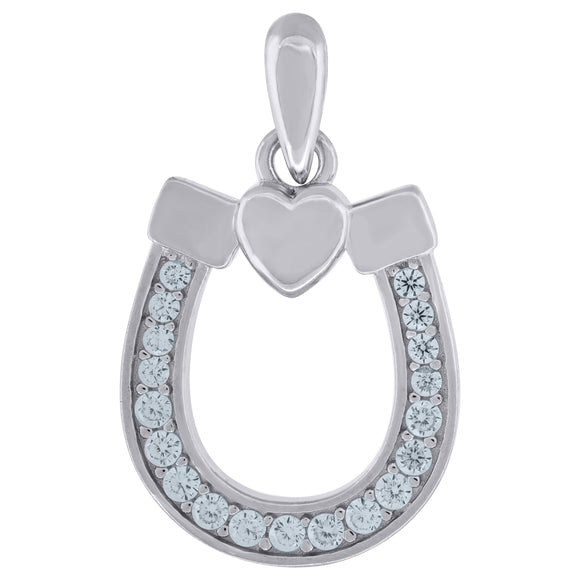 925 Sterling Silver Womens Cubic-Zirconia Horseshoe Goodluck Charm Pendant