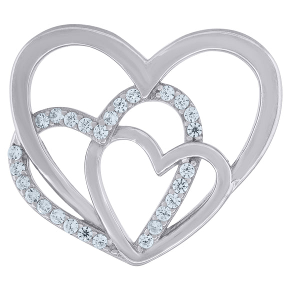 925 Sterling Silver Womens Cubic-Zirconia Triple Heart Charm Pendant