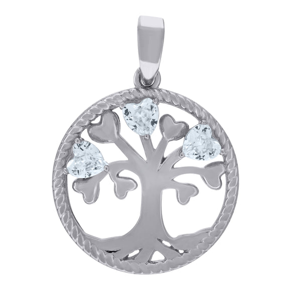 925 Sterling Silver Womens Cubic-Zirconia Tree Of Life Goodluck Charm Pendant