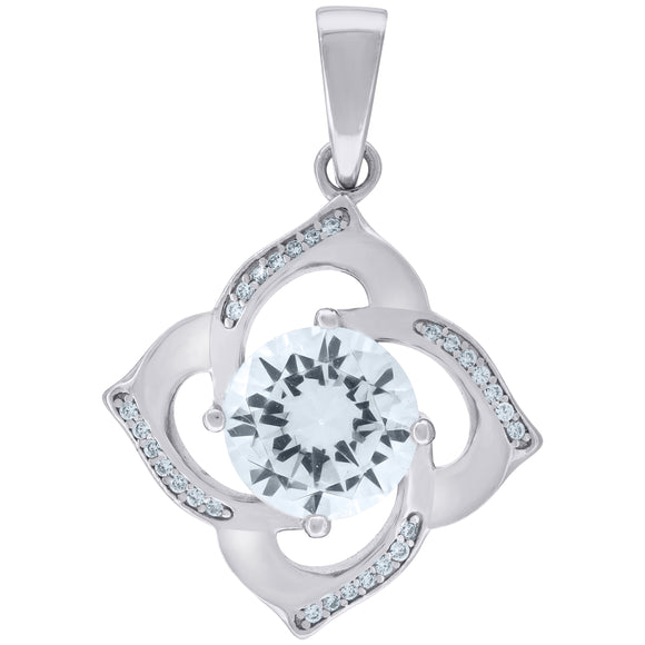925 Sterling Silver Womens Cubic-Zirconia Flower Charm Pendant