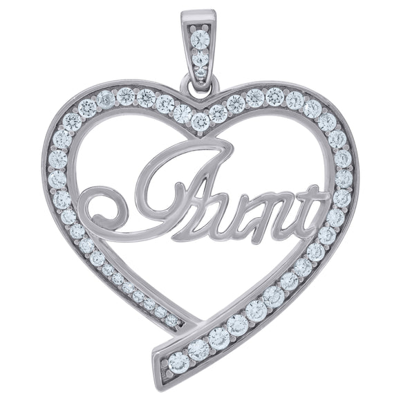 925 Sterling Silver Womens Cubic-Zirconia Heart Aunt Talking Charm Pendant