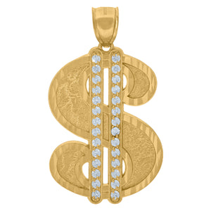 10kt Yellow Gold Mens Cubic Zirconia Cubic-zirconia Dollar Sign Charm Pendant