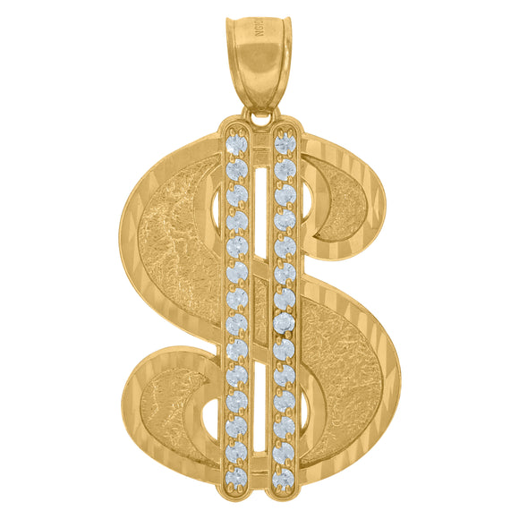 10kt Yellow Gold Mens Cubic Zirconia Cubic-zirconia Dollar Sign Charm Pendant