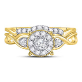 10k White Gold Round Diamond Cluster Bridal Wedding Ring Band Set 1/3 Cttw