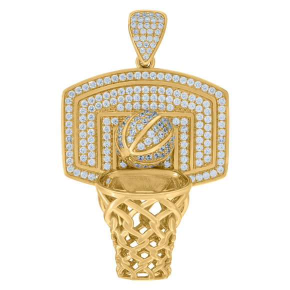 10kt Yellow Gold Mens Cubic-Zirconia Sports Basketball Charm Pendant