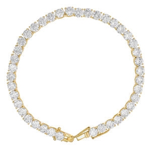 925 Sterling Silver Yellow-Tone Women Cubic Zirconia Tennis 3mm Bracelet Size 7 Inches