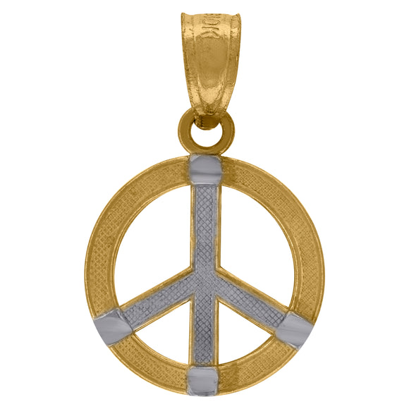 10kt Two-tone Gold Unisex Textured Peace Sign Charm Pendant