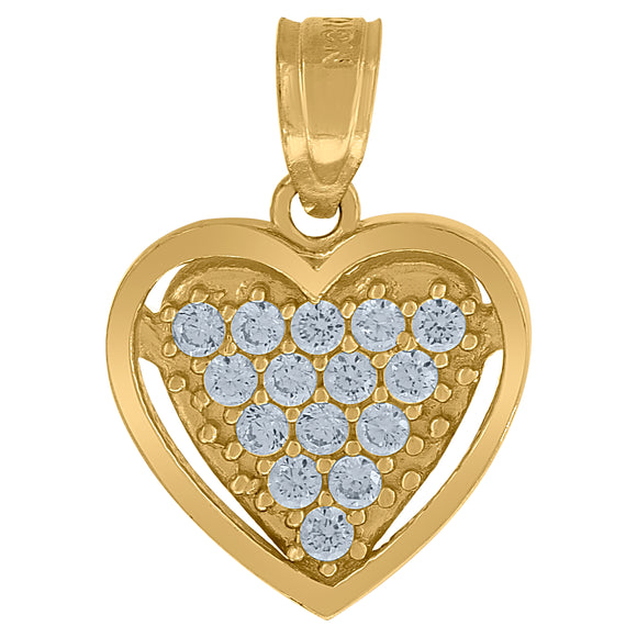 10kt Yellow Gold Women Cubic-zirconia Love Heart Pendant