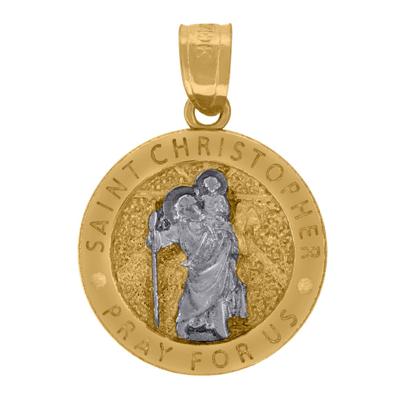 10kt Two-tone Gold Unisex Textured Saint Christopher Pray For Us Religious Charm Pendant