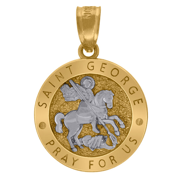 10kt Two-tone Gold Unisex Textured Saint George Pray For Us Religious Charm Pendant