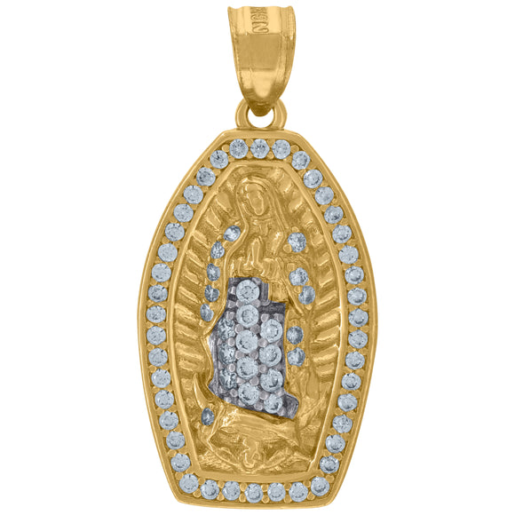 10kt Two-tone Gold Unisex Cubic Zirconia Cubic-zirconia Lady Of Guadalupe Religious Pendant