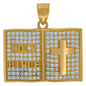 10kt Yellow Gold Unisex Cubic Zirconia Cubic-zirconia Holy Book Religious Charm Pendant