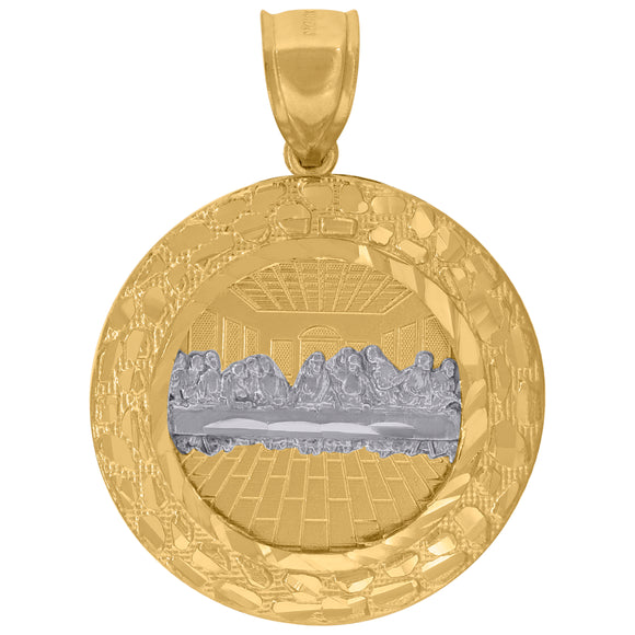 10kt Two-tone Gold Unisex Diamond-cut Last Supper Religious Charm Pendant