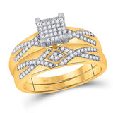 10kt Yellow Gold His Hers Round Diamond Cluster Matching Wedding Set 1/2 Cttw