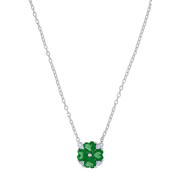 925 Sterling Silver Women Green Cubic Zirconia Fashion Flower Necklace